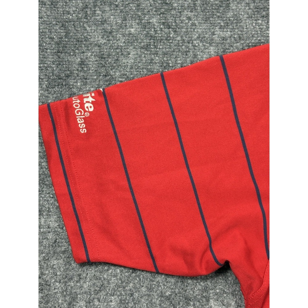 Dunning Men's L Polo Shirt Red Blue Striped Short Sleeve Polyester Embroidered - Picture 4 of 11
